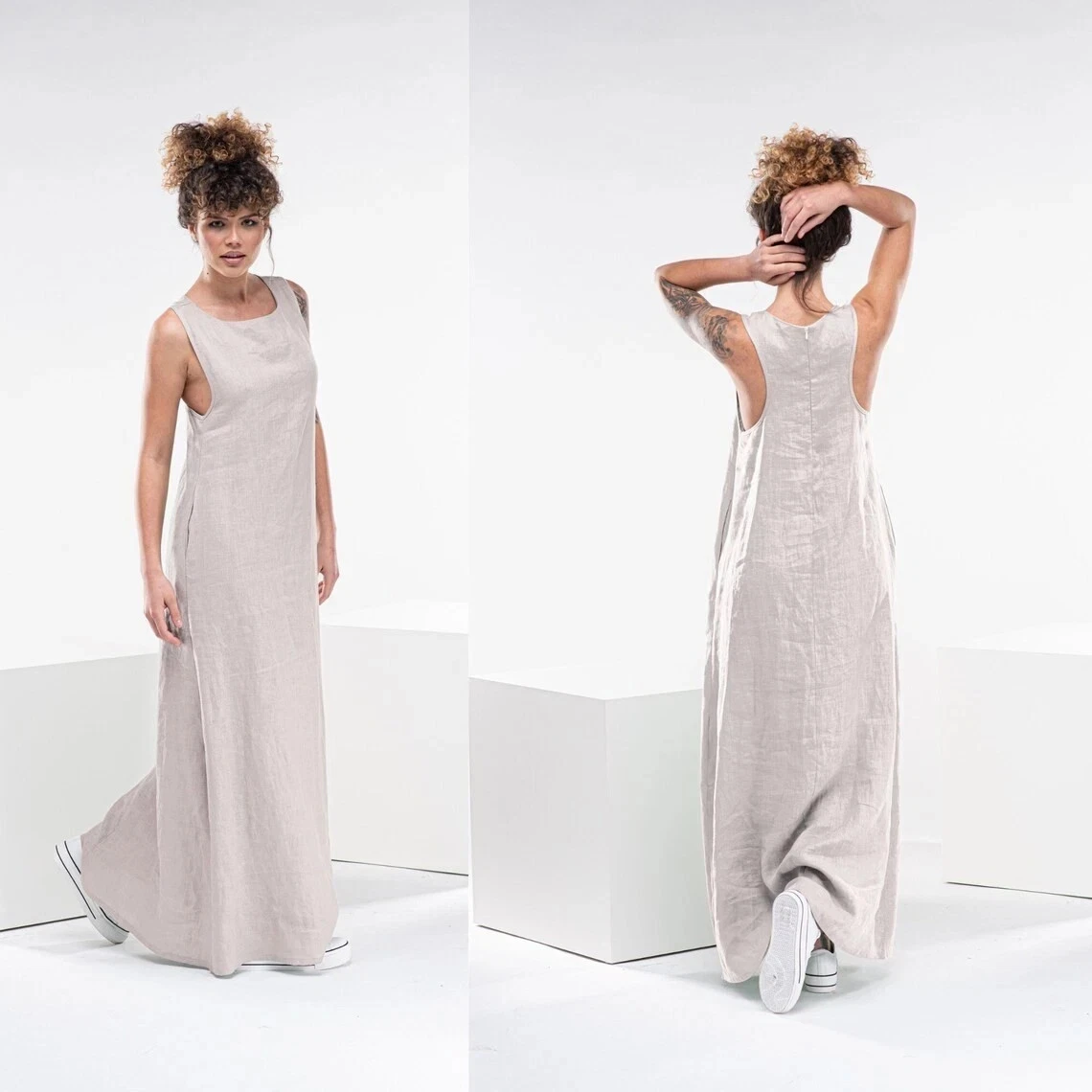 Linen Racerback Dress, Linen Beach Dress, Linen Dress Summer, Linen Dresses