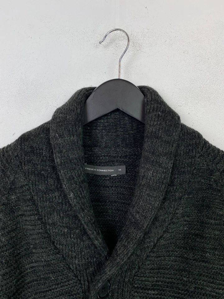French Connection Charcoal Marl Wool Blend Button Cardigan Shawl Collar UK  M - Image 2 of 4
