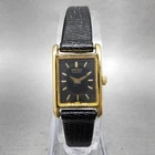 Seiko Tank Watch Women 14mm Black Dial Gold Tone Rectangle 1F20-5A69 New Battery