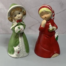 2 Vintage 1978 JASCO Merry Bells Christmas Sleepy Girl 4.5" Porcelain Bells