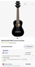 Mitchell MU75BK Concert Ukulele Black 4-String Right Handed