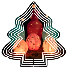 Metal Hanging Christmas Tree Wind Decorations - Festive Garden Spinners with Sta