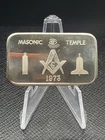 Vintage 1973 Mother-Lode Mint 1 Troy Ounce .999 Silver Bar Masonic Temple