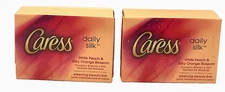 2 Beauty Bars Caress Daily Silk Soap White Peach Silky Orange Blossom 4 oz NIB