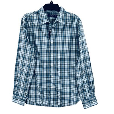 Nautica Navtech Coastal Preppy Plaid Button Down Shirt L Blue Active Stretch