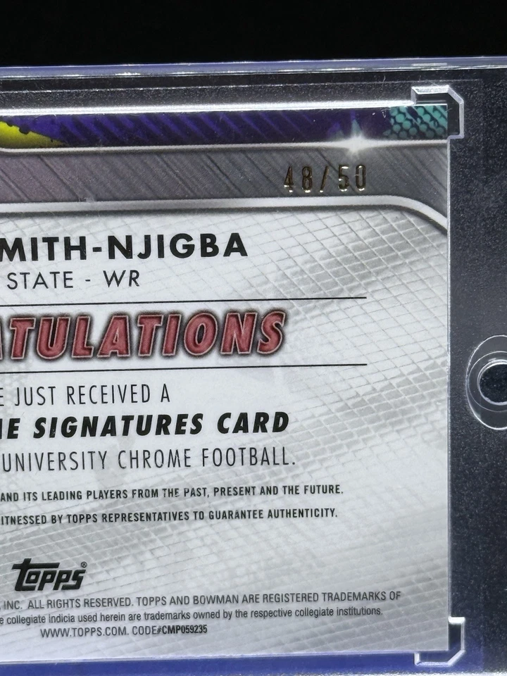 2022 Bowman Chrome University Jaxon Smith-Njigba Auto Prime Signatures 48/50 - Image 4 of 4