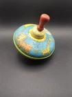 Vintage 1960's Spinning Top Ohio Art Metal with Wood Handle Litho Tin Zoo Animal