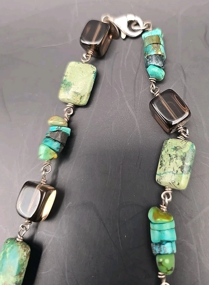 Collar de plata de ley Silpada 28" turquesa y cuarzo ahumado  Foto 3 de 4