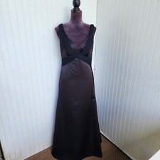 Impression Womens Satin Black Gown Chiffon Long Maxi Sleveless V-Neck Bridal 6