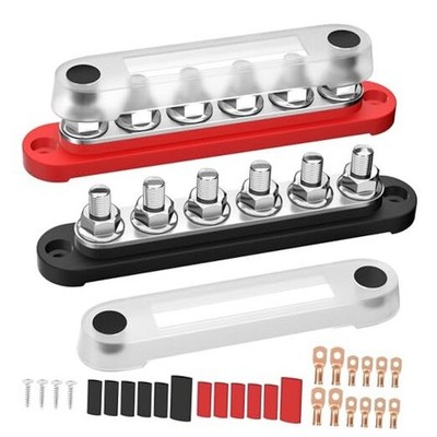 12V Bus Bar Power Distribution Block, 12 Volt Busbars 6 x 5/16'' (M8) 250A
