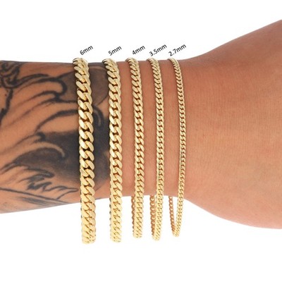 18K Yellow Gold Solid 2.7mm-7mm Miami Cuban Chain Mens Womens