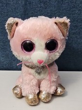 Ty Beanie Boos Fiona Pink Cat Plush | Glitter Eyes & Gold Feet | 6-9"
