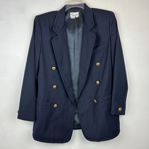 Vintage Double Breasted Blazer Womens 8 Gold Tone Buttons Navy 90s Old Money - Picture 3 of 8
