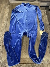 Mens Full Body Zentai Skinsuit Bodysuit Blue Spandex Velvet Large