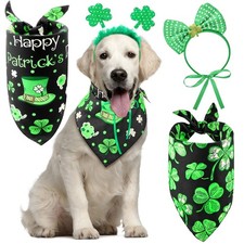 4 Pieces St Patrick's Day Dog Costume 2 Sequin Irish Shamrock Headband Green