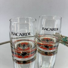 Bacardi Rum Red Bat Heavy Bottom Pair Of Whiskey Lowball Glasses Promo Bar