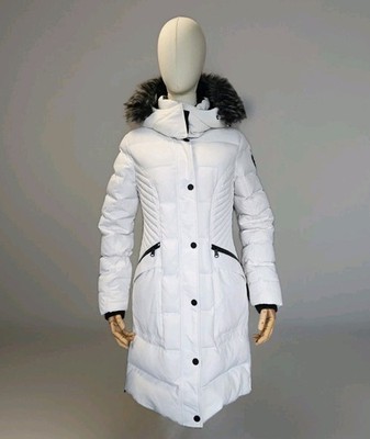 Pajar Canada White Down Puffer Coat Fur Hood Long Winter Jacket Womens S Warm...