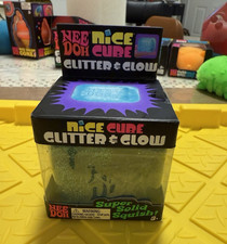 Nee Doh Nice Cube Squeeze Ball Gel Squishy Glitter Glow in the Dark Blue