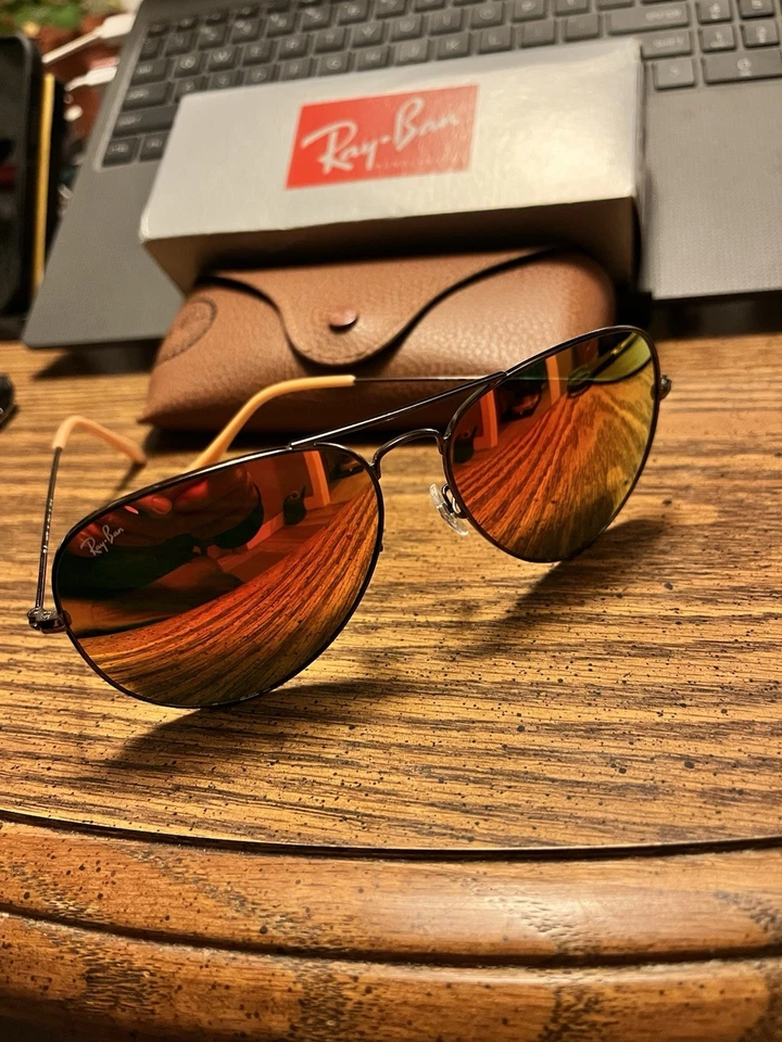 RAY-BAN АВИАТОРЫ RB3026 62 мм. БРОНЗОВАЯ ОПРАВА С КРАСНЫМИ/ОРАНЖЕВЫМИ ЗЕРКАЛЬНЫМИ ЛИНЗАМИ. НОВЫЙ. - Изображение 4 из 4