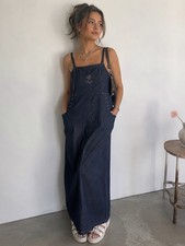 Vintage Y2K Arizona Large Denim Midi Dress Sparkle Sequin Floral Spaghetti Strap