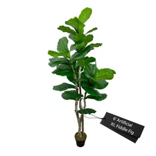 Handmade 6ft Oversized Fiddle Leaf Fig Ficus Lyrata Artificial Tree with Ethi...