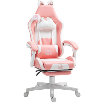 Cat Ear Gaming Chair with Footrest Adjustable Reclining Pink Computer  Chair UK