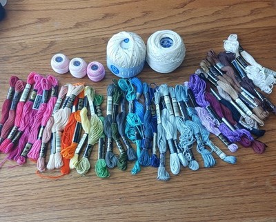 Embroidery Floss Lot Mix About 32 New Skeins 5 Rolls DMC MEZ Mouline Coats