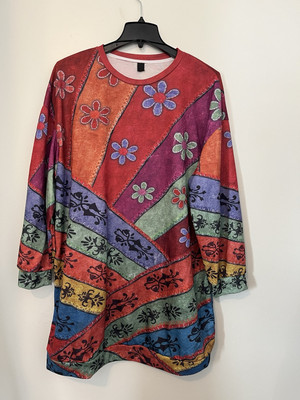 4XL Curve Women's Geometric Pattern Loose Knee-Length Casual Sweatshirt Dress