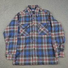 Vintage Pendleton Shirt Mens Medium Blue Plaid Board Loop Collar Flap Pockets