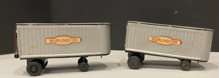 2 Vintage Linemar Burlington Tin Litho Semi Trailers Japan Marx Toy Parts Lot