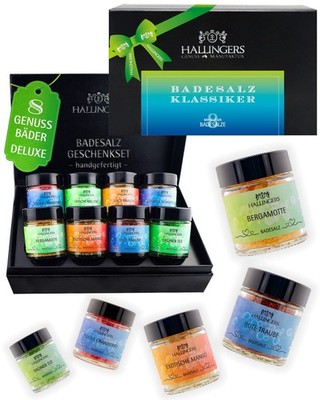 Hallingers Badesalz Klassiker - Blue 8er Badesalz-Geschenk-Set mit Totes Meer-Sa