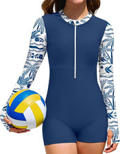 Girls One Piece Swimsuits Zipper Long Sleeve Girl Rash Guard Swimsuit Sun Protec