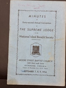 1954 Minutes NIBS Richmond Virginia African American National Ideal  42nd Annual