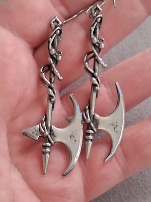 Axe dangle drop silvertone earrings