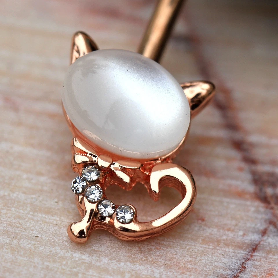 Rose Gold Plated Cat's Eye Cat Navel Ring - Image 3 of 3