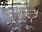 Set of 4 Vtg Pink Stemmed Depression Champagne/Sherbert Glasses Etched