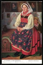 Künstler-AK sign. Fr. Lubienski: Polnische Mutter in Tracht mit Kreuz um den Ha