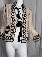 Raga Ivory Linen Jacket With Black Embroidery M