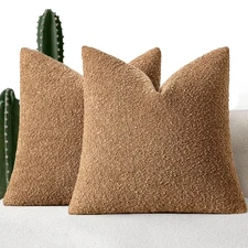22x22 Inch Decorative Euro Sham Throw Pillows for Bed Set of 2 Textured Boucl...
