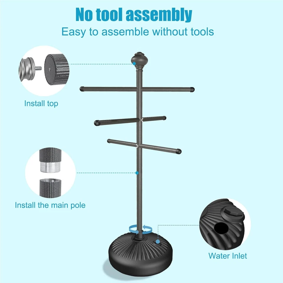 Toallero de piscina al aire libre 59 pulgadas soporte de metal con 3 barras ajustables para bañera de hidromasaje Foto 3 de 4