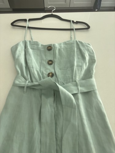 Reiss Catalina Linen Button Up Sundress Size 8 Sage - Picture 2 of 13