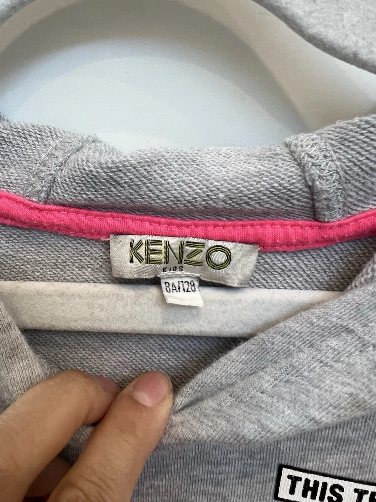 Kenzo Vestito Felpa con Cappuccio Grigio Grafica Bambina 8