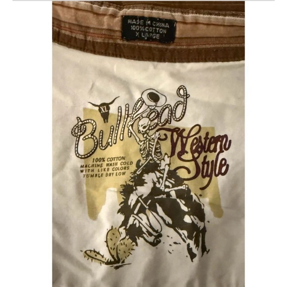 Camisa Bullhead Para Hombre XL Marrón Rayas Perla A Presión S/S De Colección abigarrada Bushwhacker Foto 3 de 4