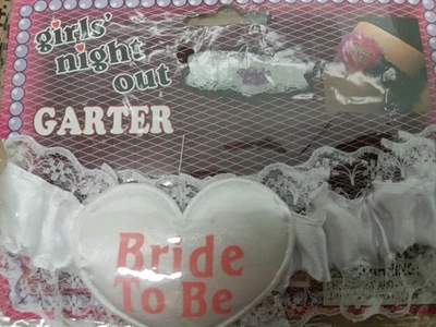 Bride To Be White Satin Lace Garter Hen Night Fancydress Wedding Accessories - Image 1 of 2