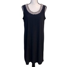 R M Richards Black Embellished Beaded Neckline Shift Dress Size 12