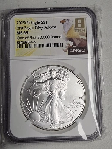2025 P American Silver Eagle Eagle Privy NGC MS69 8th Era 1 of 50,000