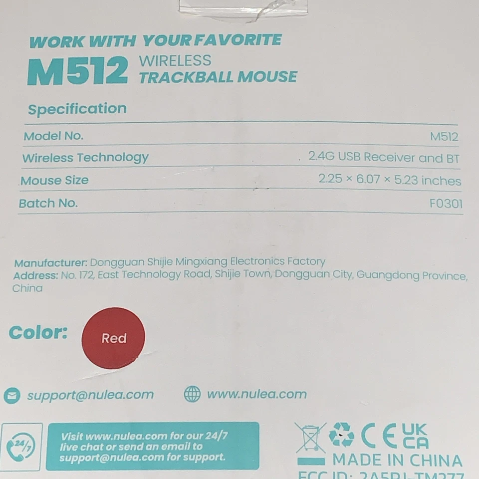 Nulea M512 Wireless Trackball Mouse Ergonomic 55mm Ambidextrous 1600 DPI BT Red - Image 4 of 4