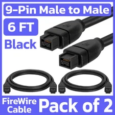 2 Pack FireWire 800 9-Pin Male to Male Cable 6ft IEEE1394b Cord for DV PC MAC