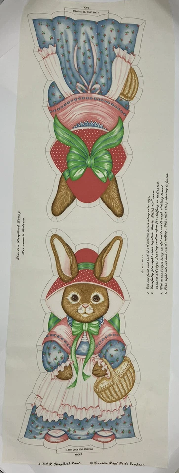 Vintage Story Book Bunny Rebecca Craft Fabric Panel Easter Cut N Sew Pillow Toy - Image 2 of 4