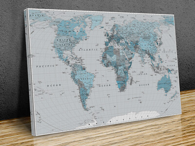 classic world map countries capitals canvas print art wall framed or print only